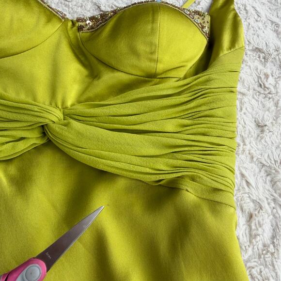 Adrianna Papell silk corset dress maxi gown long prom formal evening chartreuse - Picture 8 of 17
